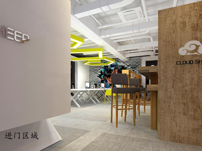 動漫公司辦公室進門區(qū)域軟裝設(shè)計方案效果圖