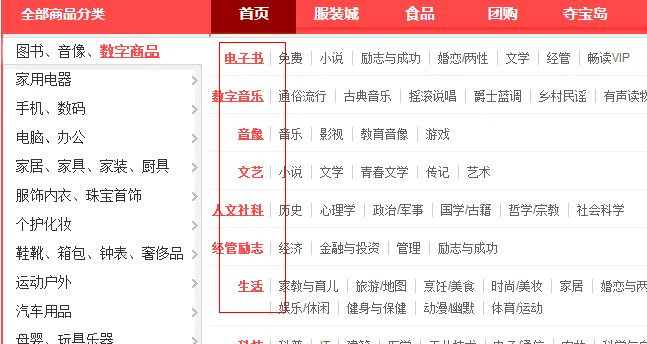 或者做成京東這種樣式的，點擊大類分別出現(xiàn)不同的小類